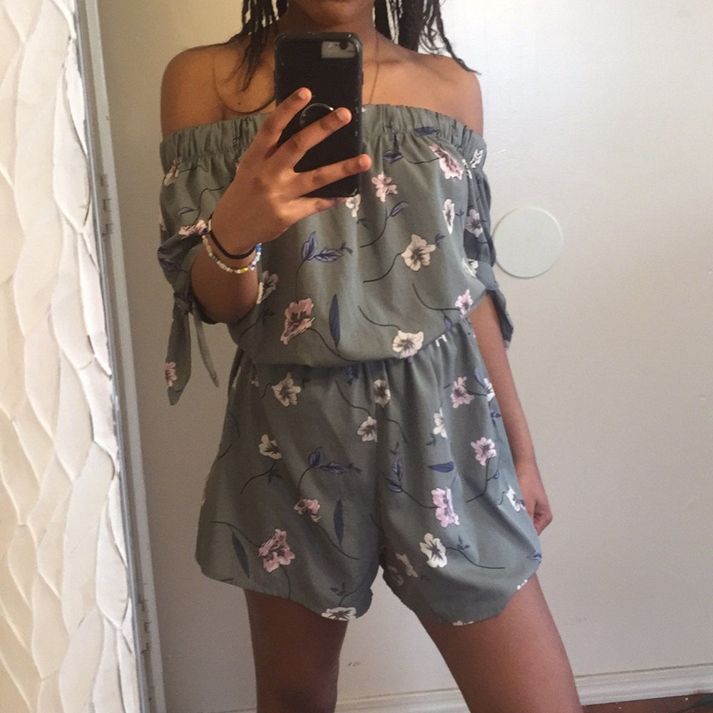 Olive green floral romper